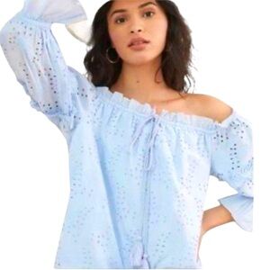 Anthropologie Seen Worn Kept Jane Eyelet Lace Off Shoulder Blouse. Size 12 #1649